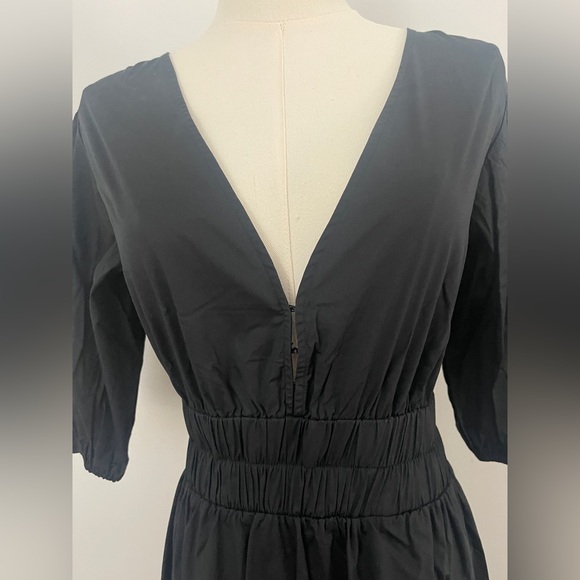 Rachel Parcell Puff Sleeve V-neck Poplin Midi Dress | Black Size Medium - Picture 8 of 10